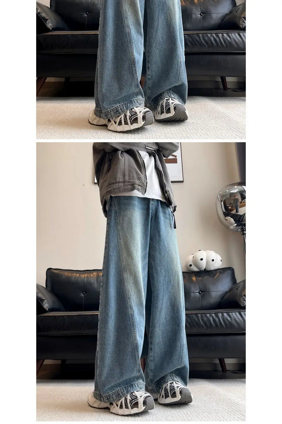 Threebooy American style personality trend men and women straight leg spring and autumn washed jeans couple loose retro casual pants y2k