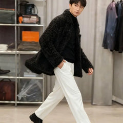 Threebooy Men's Autumn Winter Imitation Lamb Velvet Mink Thickened Young Handsome Business Senior Cotton Korean Style Imitation Fur Jacket