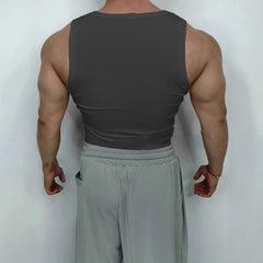 Threebooy  Men's Sporty Low Cut round Neck Sleeveless Vest for Training Running Cycling Summer Trendy Fashion Solid Color Polyester Fiber