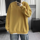 Threebooy Mens Casual Sweatshirts Hoodie Men Fake Two Pieces Oversized Japanese Streetwear Sweatshirts Man Harajuku O-Neck Hoodie