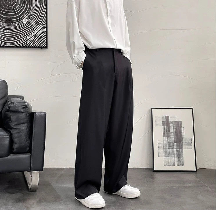 Threebooy Trousers For Men Brown Fluid Draped Baggy Stylish Tailoring Summer 2024 Man Suits Pants Clothing Premium Thin Casual Up