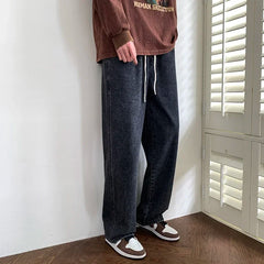 Threebooy  Spring Korean Style Men's Loose Straight Jeans Street Hip-Hop Light Blue Baggy Casual Denim Trousers Y2k  Men Clothing