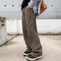 Threebooy Pure Cotton Men's Cargo Pants Y2K Man Spring Solid Color Zipper Straight Multiple Pockets Work Baggy Pants Streetwear Trousers