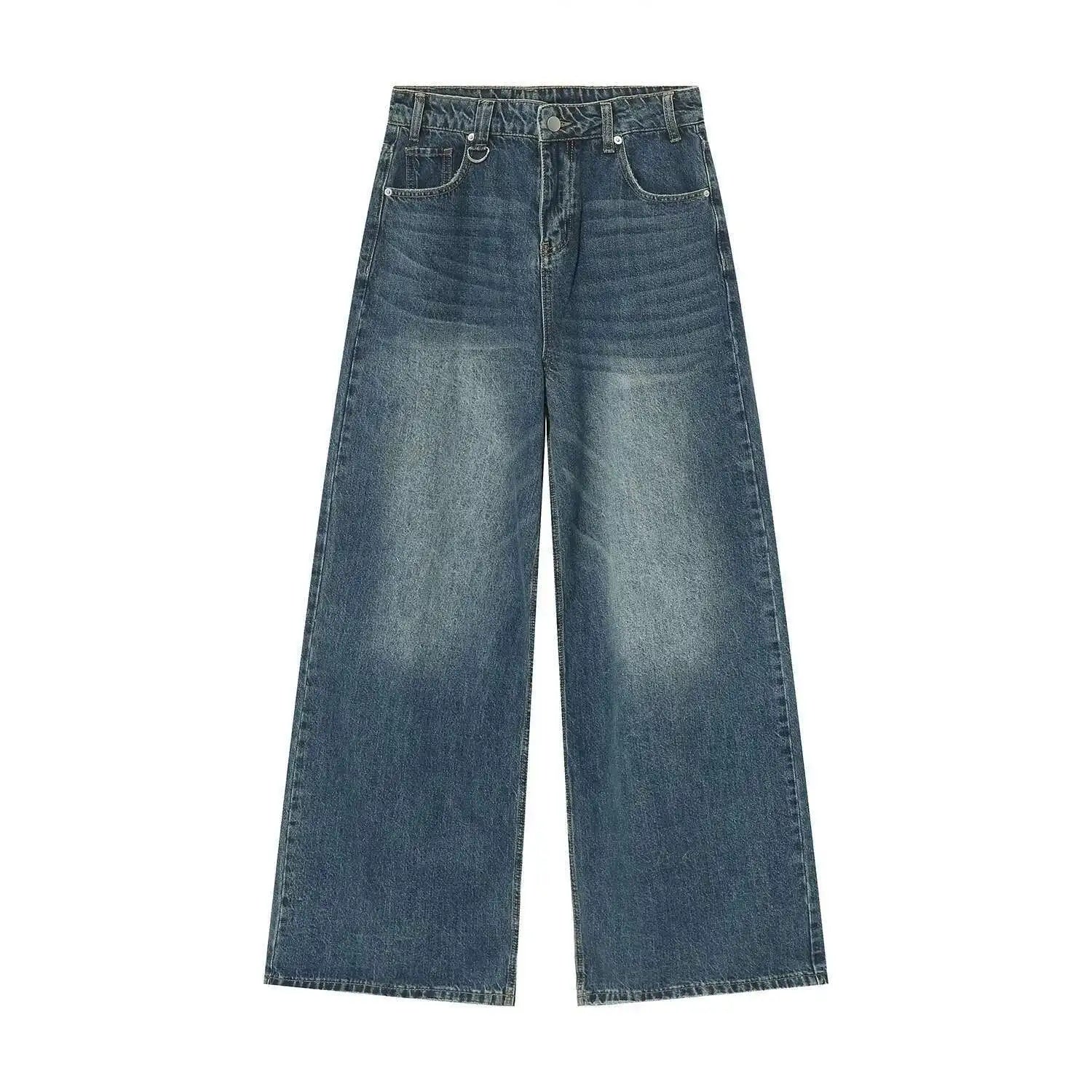 Threebooy  Vintage Camouflage Men's Jeans Fashion Washed Casual Wide Leg Denim Pants Autumn Winter Loose Male Trousers Old Blue