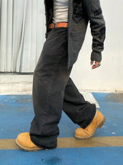 Threebooy  1Pc Men's Wide Pants Brushed Jeans Wide Jeans Y2K New Rocks Jeans Buggy Black Hip-Hop Pants