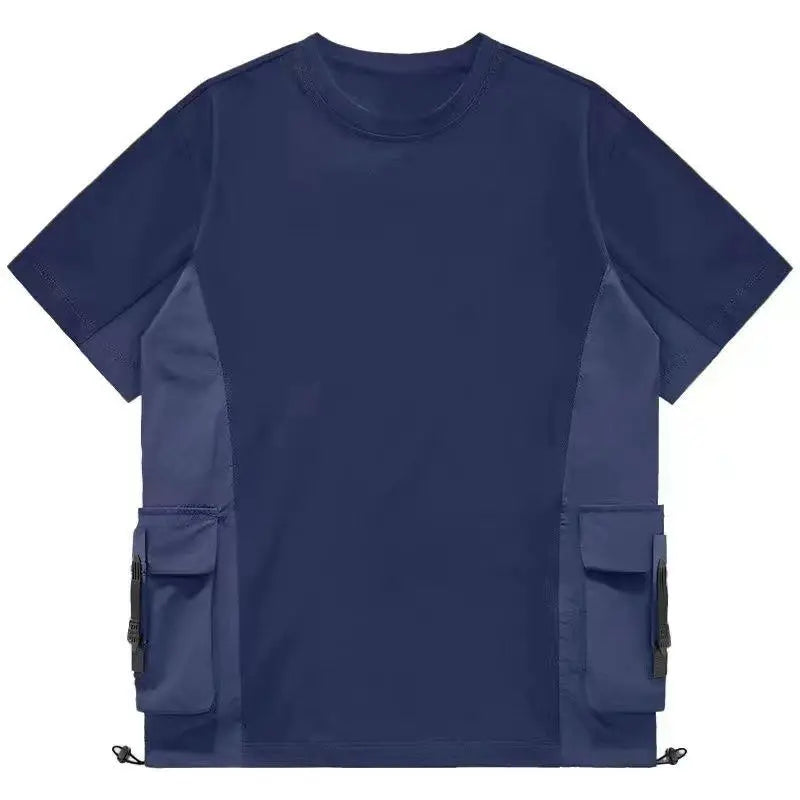 Threebooy Summer Heavy Industry Short-sleeved T-shirt Men's Functional Multi-Pocket Color Blocked Half-sleeved T-shirt Fashion Trend Tops
