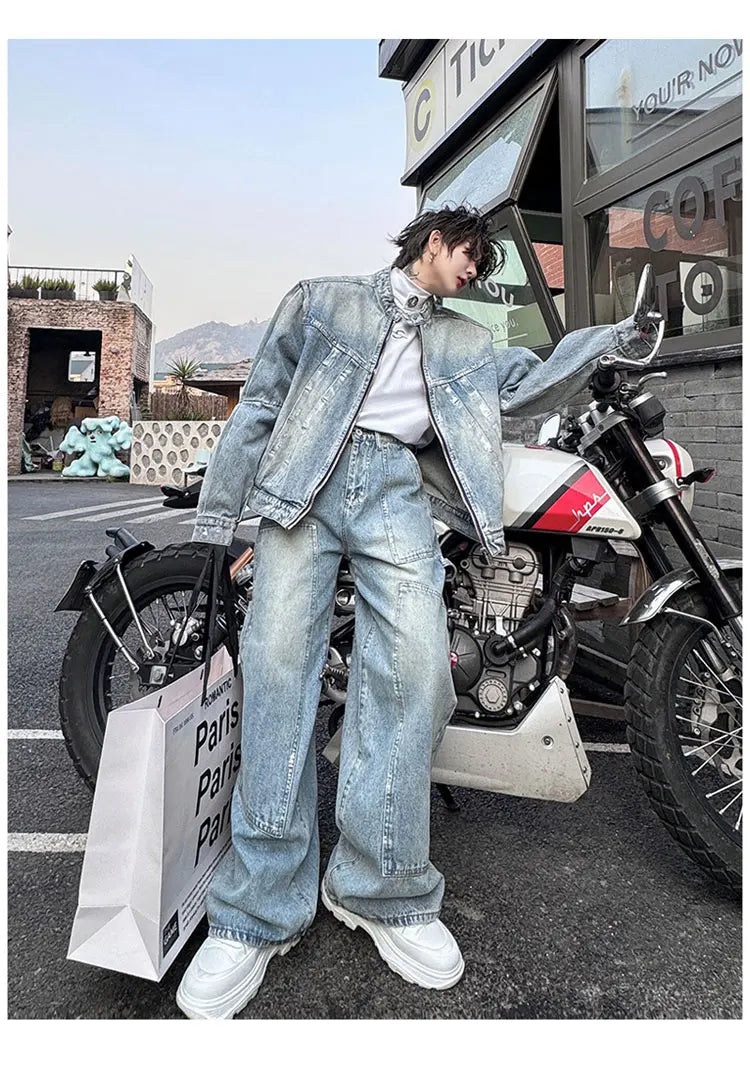 Threebooy Men's Eclat Denim Moto 2-Piece Set
