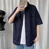 Threebooy Mens Cotton Military Cargo Shirts Casual Dress Short Sleeve Work Streetwear Blouses