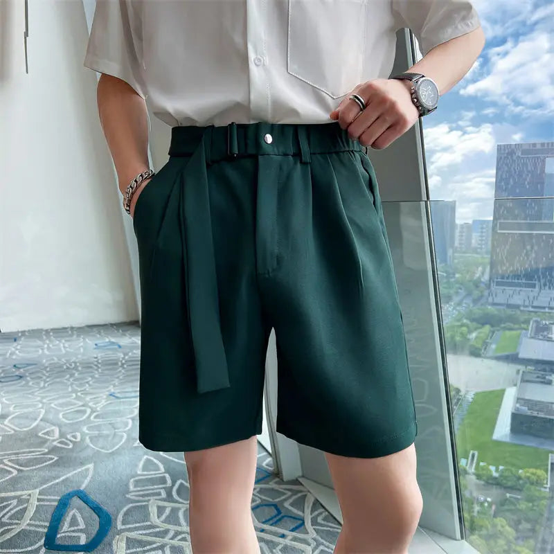 Threebooy  Korean Style New Design Men Shorts Summer Short Suit Pants Green Beige Unisex Clothing Solid Thin Regular Fit Shorts S-3XL