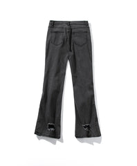 Threebooy American High Street Vibe Micro Flared Pants Men Stretch Ripped Jeans Loose Fashion Straight Streetwear Fall Guys Black Jean Men