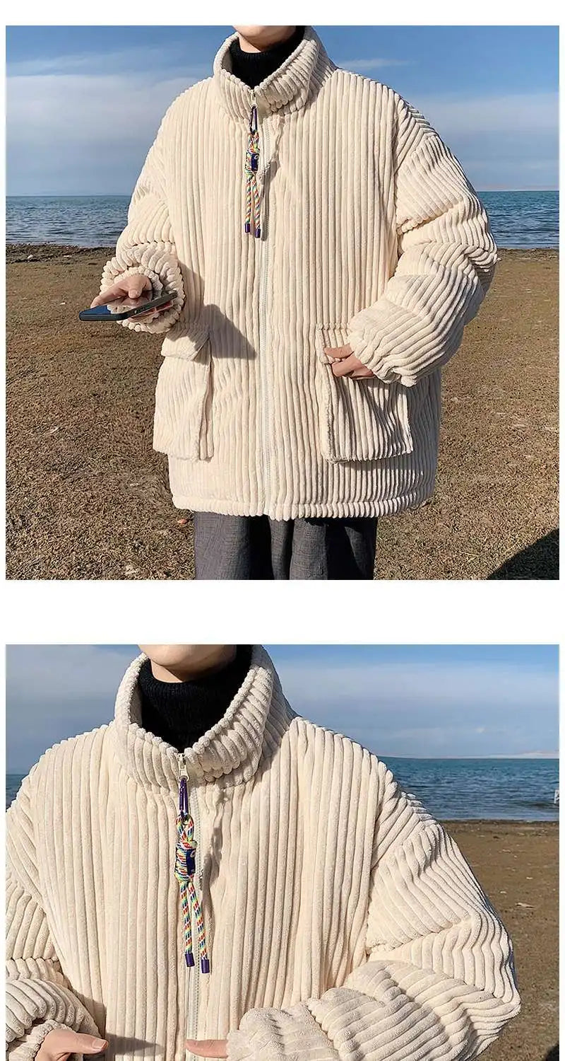 Threebooy Korean style autumn and winter men and women trendy personalized corduroy jacket for couples loose retro Harajuku casual top y2k