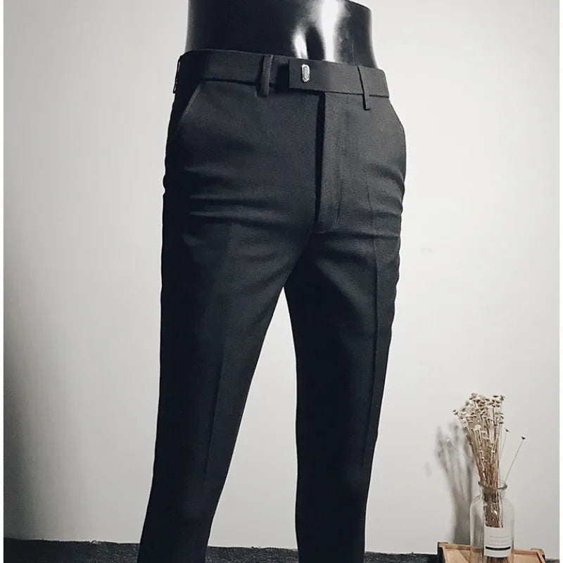 Threebooy New Slim Men's Pants Stretch Trousers Men Sunmmer High Quality Classic Solid Color Business Casual Wear Formal Suit Pants