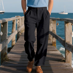 Threebooy  Autumn European and American Linen Men's Casual Loose Business Suit Trousers