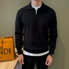 Threebooy Autumn Casual Men Polo Sweater Light Luxury Zip-up Solid Color Long Sleeve Knitted Pullover Daily Commuting Basic Knitwear M-3XL