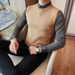 Threebooy New Style Men Spring High Quality Fake 2 Pieces Knitted Sweaters/Male Slim Fit Fashion Shirt Collar Pullover Man Casual Sweater