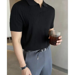 Threebooy Men Slim Fit Polo Shirts Solid Stretch Sexy Collared TShirt Fashion Trendy Cotton Casual Top Summer Clothes Comfortable Stretchy