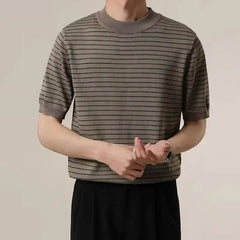Threebooy  Men Japanese Style Striped Short Sleeve T-Shirt Simple Casual Breathable Top Summer New Trendy Niche Tees