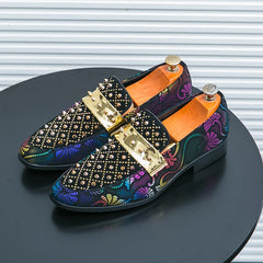 Threebooy  Men's Black Rhinestone Studded Loafers Slip on Large Size 38-47 Colorful Print Formal Party Nightclub Flat Shoes Luxury Loafers