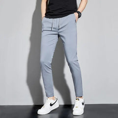 Threebooy  Ice Silk Trousers Trendy Straight Nine-point Men's Korean Casual Pants Slim Thin Pants Summer Small Feet New Style