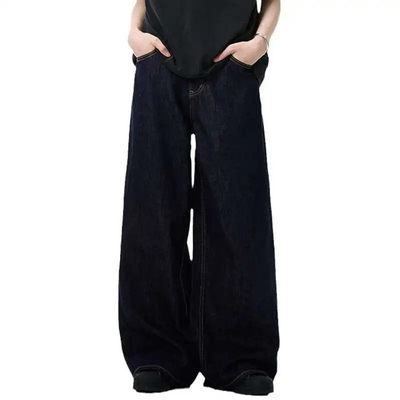 Threebooy  Simple Men's Denim Pants Vintage Washing Wide Leg Loose Jeans Casual Straight American Style Male Trousers New 2025