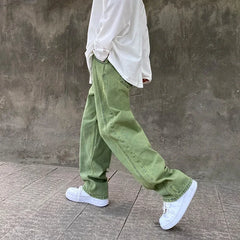 Threebooy  New Men's Streetwear Purple Green Jeans Fashion Baggy Straight Wide Pants Personality Y2k Hip Hop Male Denim Trousers