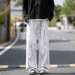 Threebooy Jeans Mens Classic Straight Leg Jeans White Tie Dye Denim Pants Unisex Fashion Casual Trousers Streetwear Hip Hop Style Washed