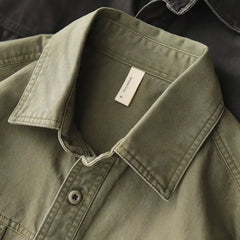 Threebooy Heavyweight Work Shirt Men's Thickened Washing Old Pure Cotton Loose American Retro Military Green Shirt Jacket Spring Autumn