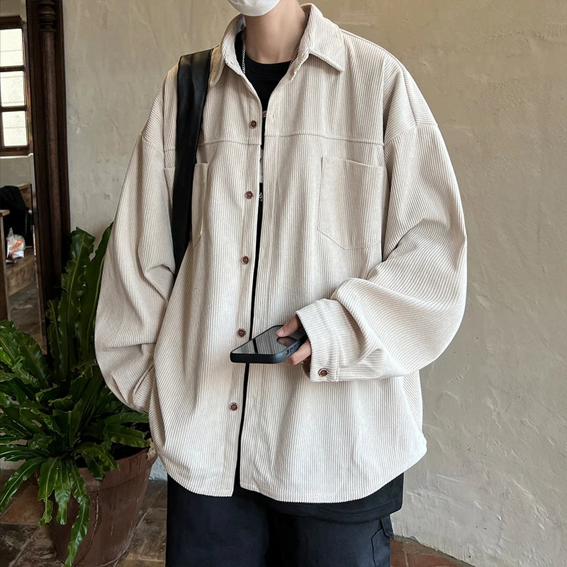 Threebooy Fashion Lapel Button All-match Solid Shirts Coats Men's Clothing Spring New Loose Casual Long Sleeve Tops Korean Shirt