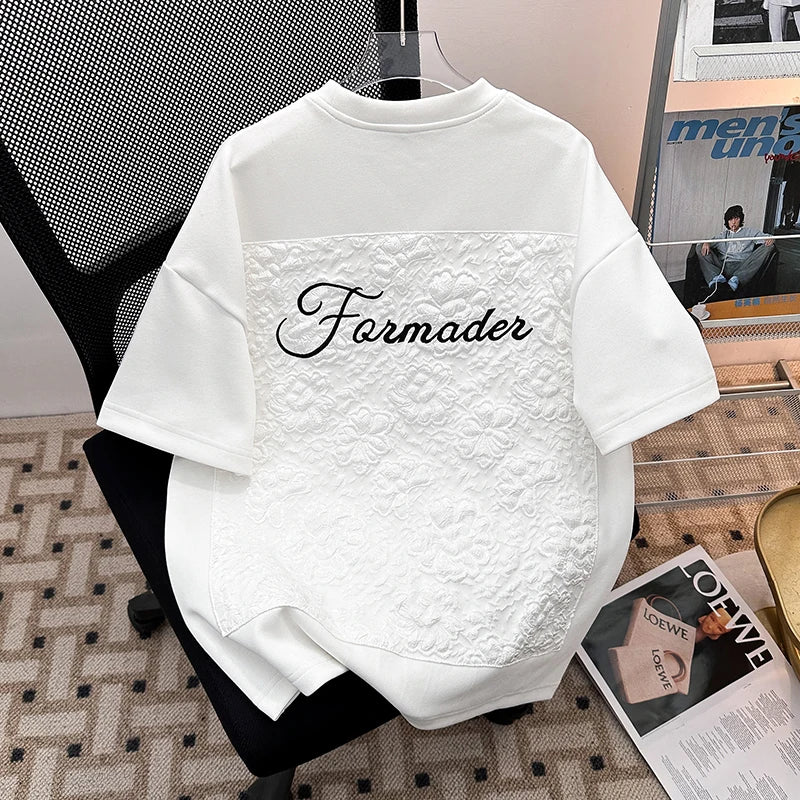 Threebooy Classic Letter Shirt Summer White Short-sleeved T-shirt Men's 2025 New American Design Niche Couple's Half-sleeved Cityboy Top