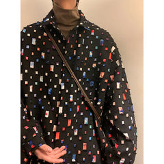 Threebooy  Cotton Hollow Out Shirt Men Oversized Fashion Casual Color Plaid Shirt Men Streetwear Loose Long Sleeved Shirt Mens Hole Shirts