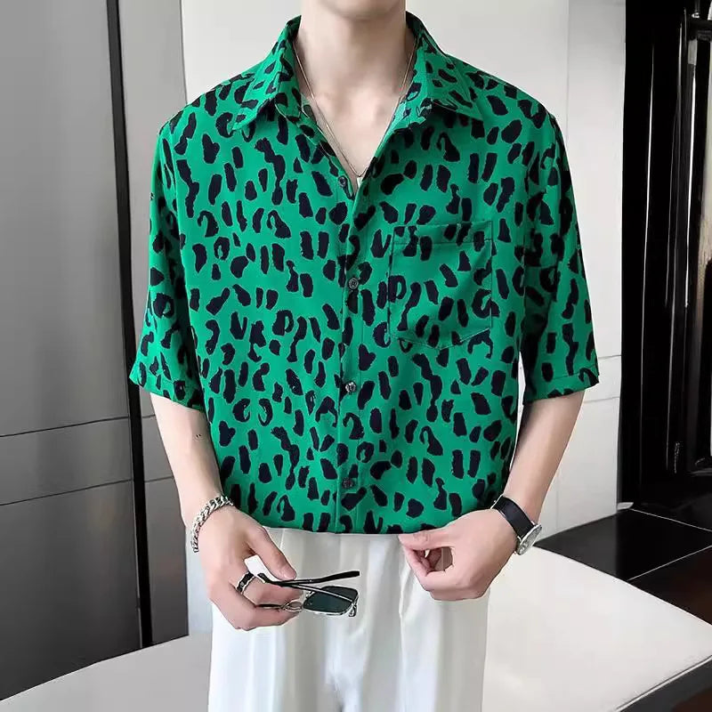 Threebooy New Men's Summer Cool Loose Short Sleeved Top Hawaiian Beach Vacation Leopard Print Flower Shirts For Men