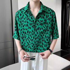 Threebooy New Men's Summer Cool Loose Short Sleeved Top Hawaiian Beach Vacation Leopard Print Flower Shirts For Men