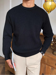 Threebooy  Ripped Casual Knit Pullover for Men, Fall Winter Long Sleeve Crew Neck Shirt, Vintage Old Money Style Comfortable Top