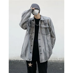 Threebooy Tie Dyed Black Jacket Men's Men's Clothing Jacket Harajuku Street Clothing Trendyol Fashion Jacket Denim Jacket