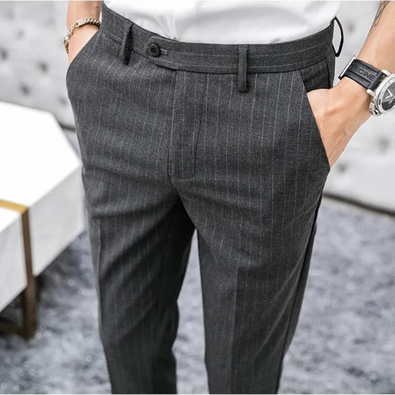 Threebooy Spring Formal Men's Suit Pants Fashion Casual Slim Business Dress Pants Male Wedding Party Work stripe Trousers Size 28-36