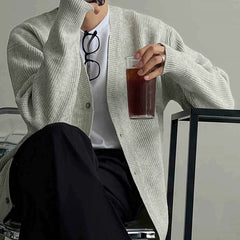 Threebooy  Autumn Fashion Men Luxury Knitted Sweater Coats Trendy Korean Popular V Neck Long Sleeve Cardigan Jacket Casual Stylish Knitwear