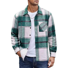 Threebooy  New Men's Plaid Spring Autumn Long-sleeved Shirt Jacket European American Brushed Cardigan  Trendy