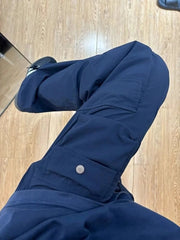 Threebooy  Mens New Straight Leg Work Pants Multi Pocket Drawstring Outdoor Hiking Trousers Japanese High Street Casual Long Pants