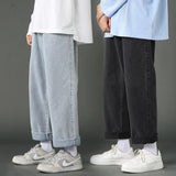 Threebooy New Street Casual Baggy Jeans Men's Korean Fashion Hip Hop Straight Wide Leg  Trousers Couple Denim Pants Black Light Blue