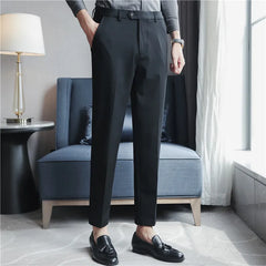 Threebooy British Style New Solid High Waist Suit Pant Men Business Formal Wear Trousers High Quality Slim Casual Office Suit Pants 28-38