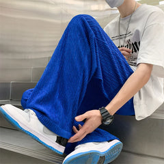 Threebooy Summer Ice Silk Pants Men Fashion Oversized Wide Leg Pants Men Japanese Streetwear Hip Hop Loose Pleated Pants Mens Trousers