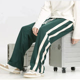 Threebooy Men's Striped Slit Pants Spring Autumn Straight Wide Leg Trousers High Street Loose Casual Trousers Fashion Men Clothing