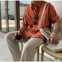 Threebooy Summer Thin Shirts Mens Solid Color Short Sleeve Loose Handsome Fashion Casual Streetwear All-match Men's Clothing Green/White