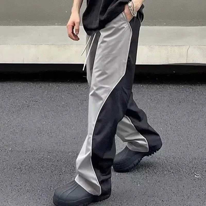 Threebooy New Spring and Autumn Fashion Brand Panel Contrast Drawstring Straight Barrel Workwear Sports Casual Loose Versatile Men's Pants