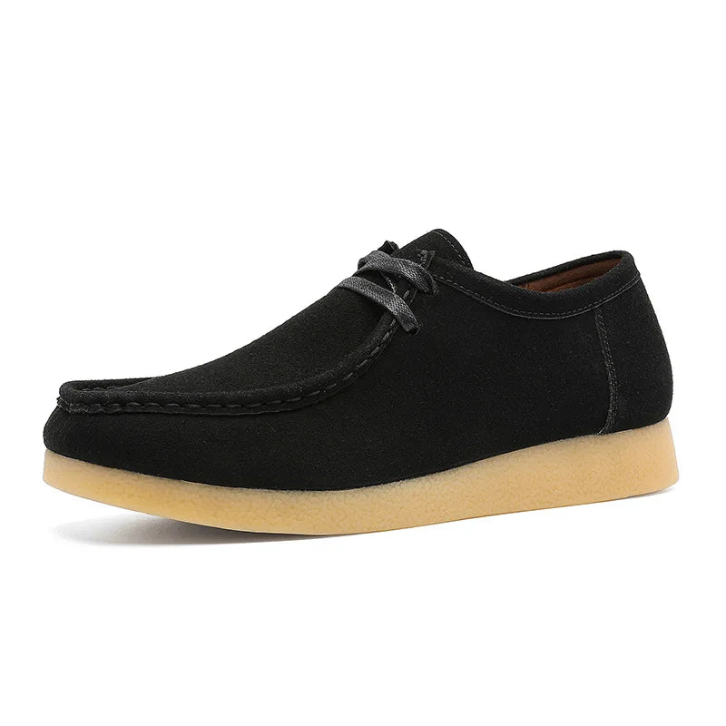 Threebooy  Retro Handmade Men's Casual Shoes Low Top Velvet Surface Smoke Rubber Spring Autumn British Style Flat Heel round