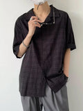 Threebooy Black Plaid Shirts Men Summer Loose Breathable Teens All-match Trendy Korean Fashion BF Simple Tops Streetwear Harajuku Camisas