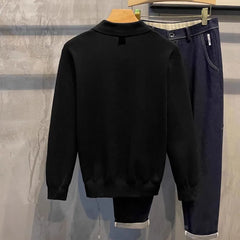 Pullovers Men Turn-down Collar Office Simple Solid Young Korean Style Spring Autumn All-match College Long Sleeve Knitted Casual
