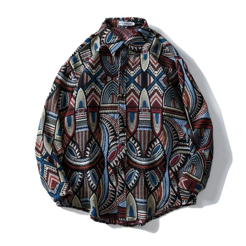 Threebooy Colored Numb Ethnic Style Shirt Men Weaving and Embroidered Spring and Autumn Retro Hong Kong Style Shirt Jacket