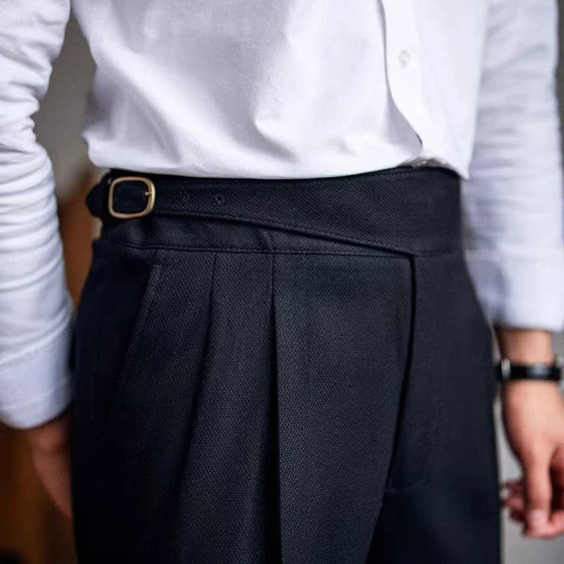 Threebooy  Fashion Vintage Men Pants British Style High Waist Business Casual Straight Trousers Spring Autumn Slim Fits Naples Kolger Pant