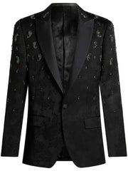 Threebooy  Luxury Jacquard Wedding Groom Tuxedos 2 Pieces Blazer Pant Peaked Lapel Crystal Beaded Men Formal Party Suit